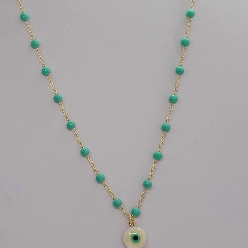 Brazilian 18k Gold Filled Turquoise Evil Eye Necklace - Picture 3 of 4
